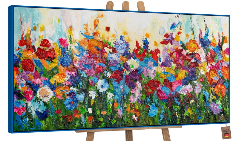 Moderne Gemälde "Blumige Farben" mit Rahmen Bilder Wohnzimmer
