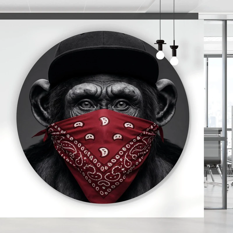 Aluminiumbild gebürstet Affenporträt mit Bandana Kreis