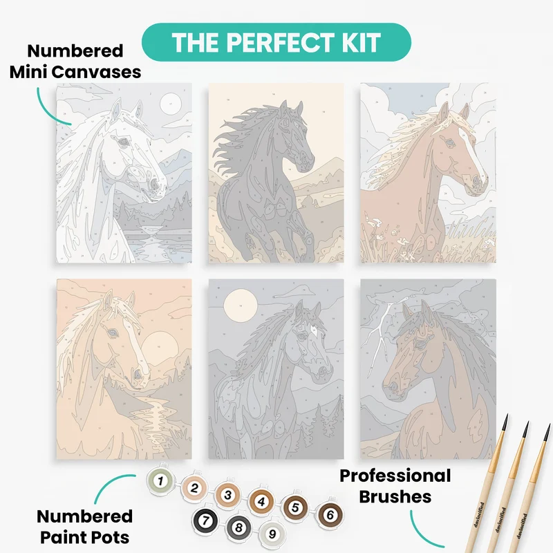 Majestic Horse Portraits Collection - Mini Paint by Numbers Set