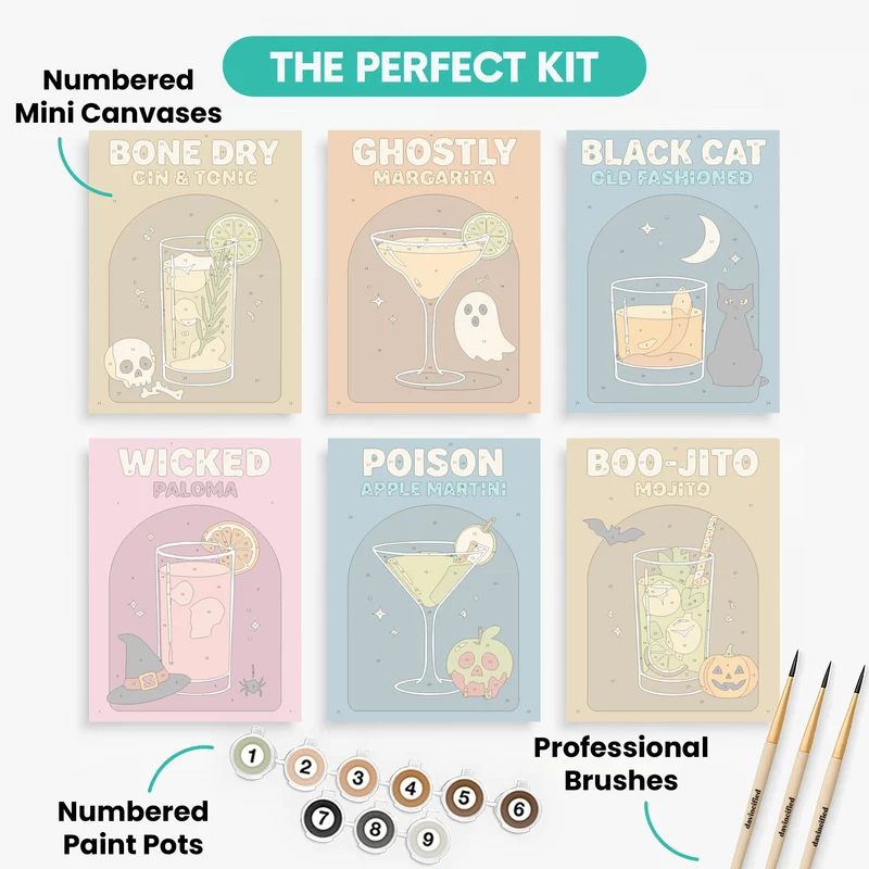 Spooky Halloween Cocktails - Mini Paint by Numbers Set