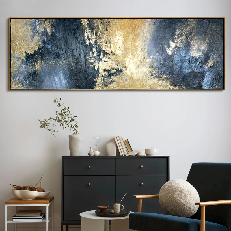 Abstrakte Leinwandbild "Spiegelungen" mit Rahmen 180x60 cm