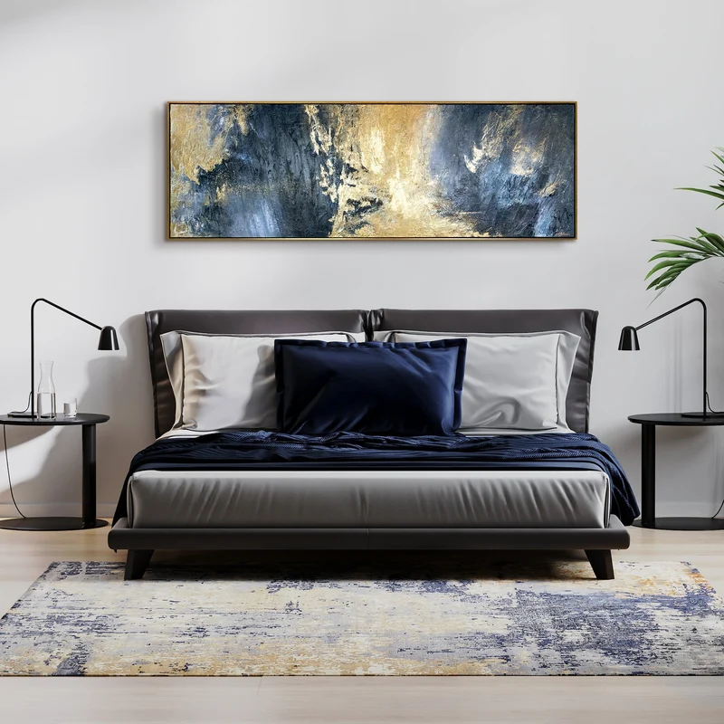 Abstrakte Leinwandbild "Spiegelungen" mit Rahmen 180x60 cm