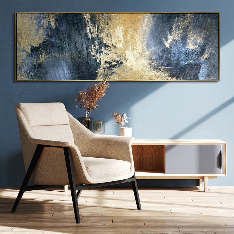 Abstrakte Leinwandbild "Spiegelungen" mit Rahmen 180x60 cm