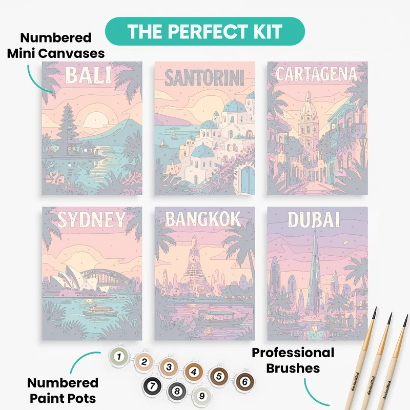 World Landmarks Sunset Skylines - Mini Paint by Numbers Set