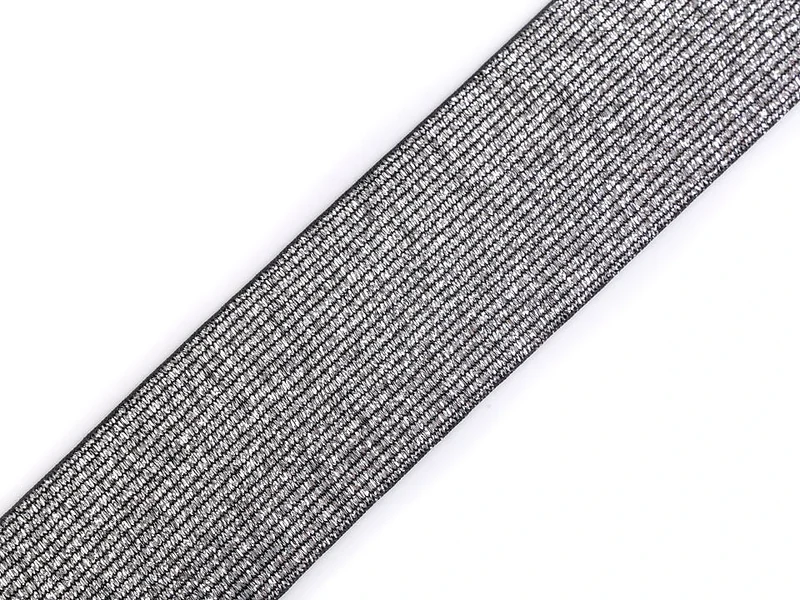 Gummiband Glitzer schwarz/silber 40mm
