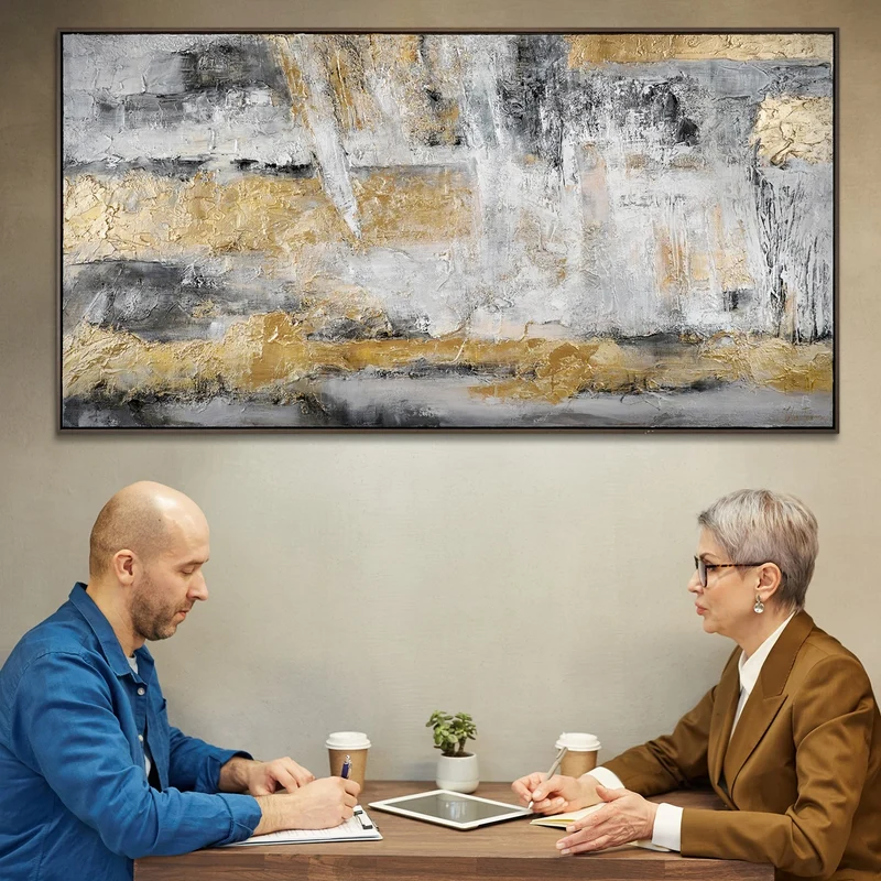 Bild abstrakt mit Rahmen "Goldener Horizont" 100x50 cm