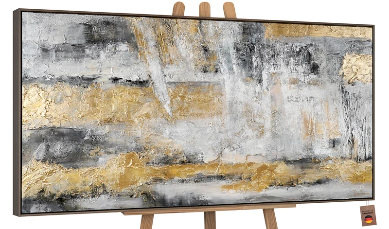 Bild abstrakt mit Rahmen "Goldener Horizont" 100x50 cm
