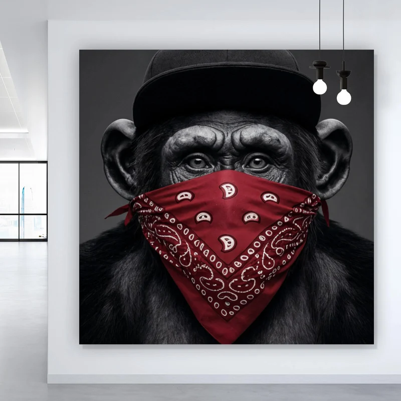 Acrylglasbild Affenporträt mit Bandana Quadrat