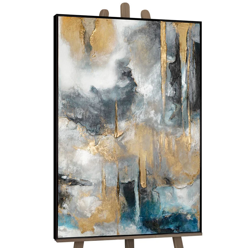 Abstrakte Kunst "Goldene Konsonanzen" mit Rahmen Bild Wohnzimmer