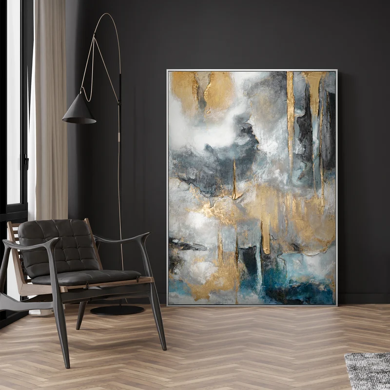 Abstrakte Kunst "Goldene Konsonanzen" mit Rahmen Bild Wohnzimmer