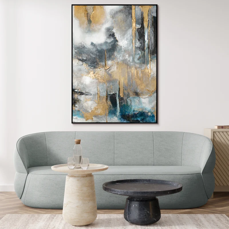 Abstrakte Kunst "Goldene Konsonanzen" mit Rahmen Bild Wohnzimmer