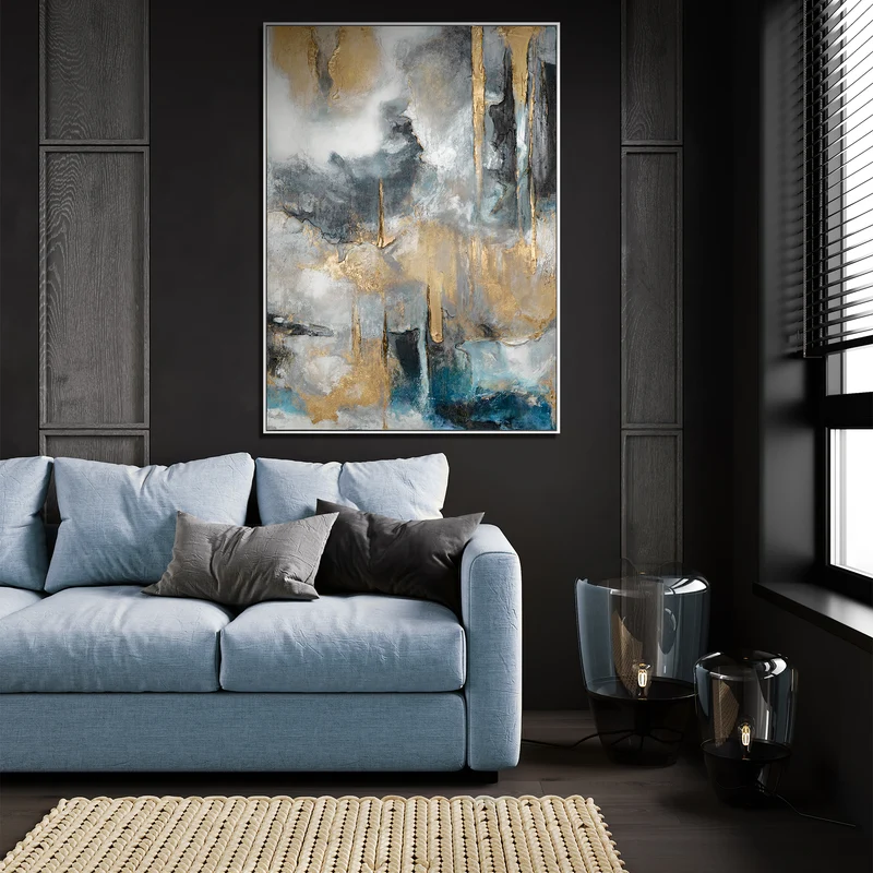 Abstrakte Kunst "Goldene Konsonanzen" mit Rahmen Bild Wohnzimmer