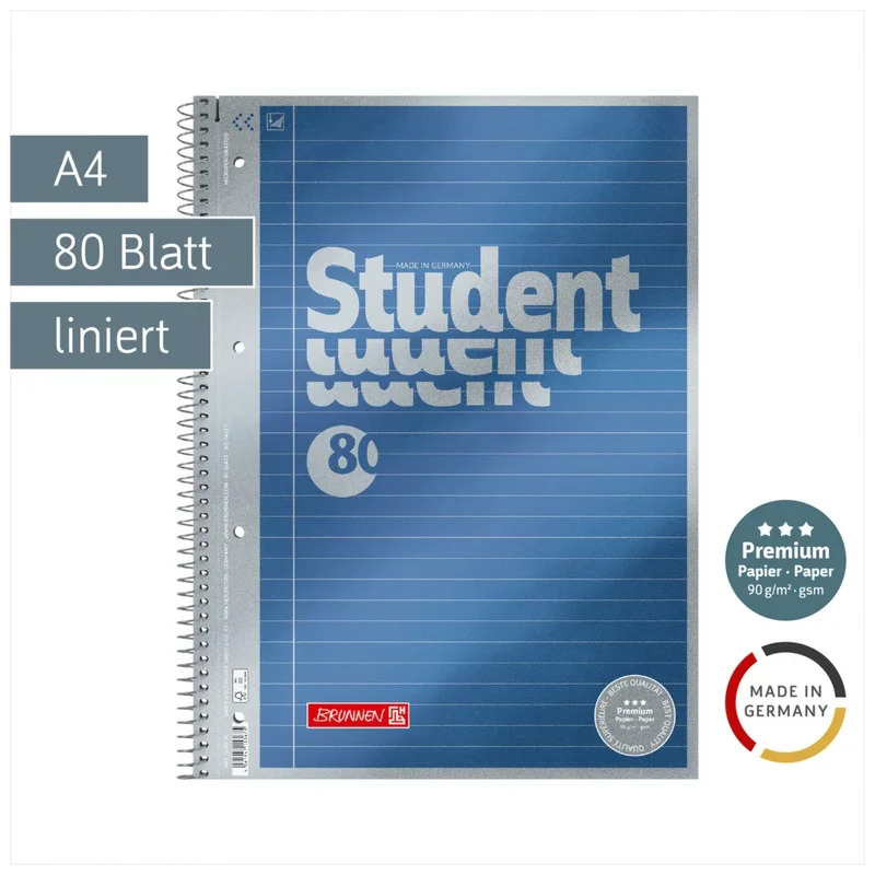 BRUNNEN Collegeblock A4 – Lin. 21, 80 Blatt, Spiralbindung, blau