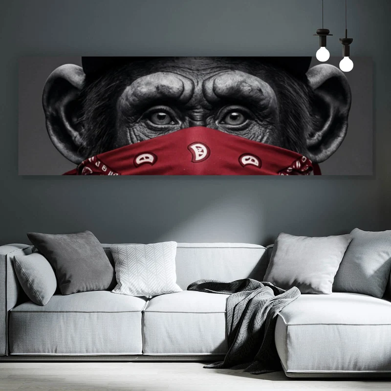 Spannrahmenbild Affenporträt mit Bandana Panorama
