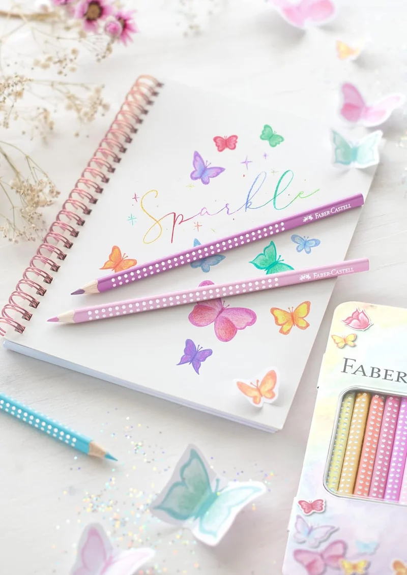 Faber-Castell Sparkle Buntstifte 12er Set – Metalldose Pastell