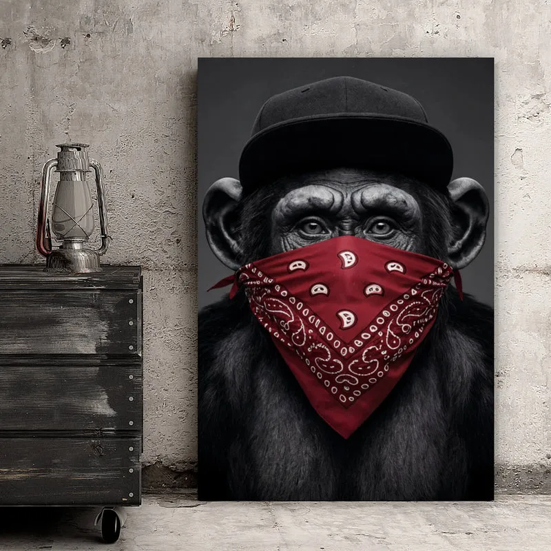 Spannrahmenbild Affenporträt mit Bandana Hochformat