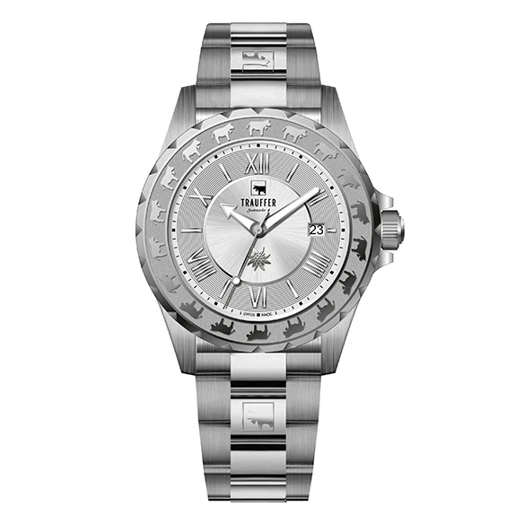3 Zeiger Stahl Silber Silber 43mm