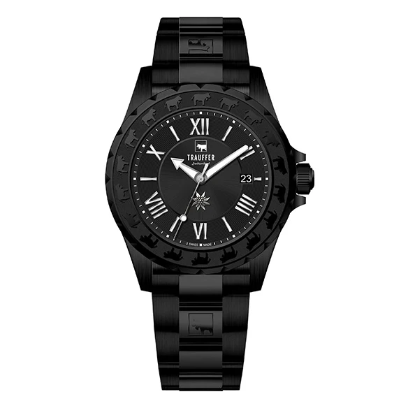 3 Zeiger Stahl Schwarz Schwarz 43mm