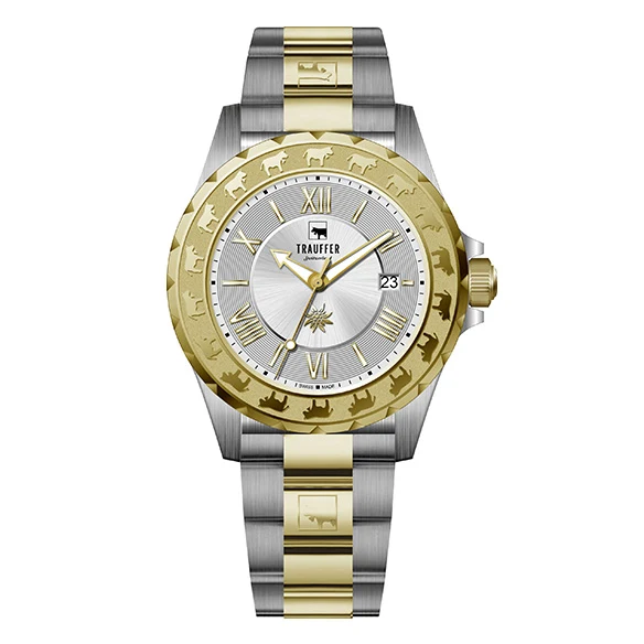 3 Zeiger Stahl Gold Silber Silber 43mm