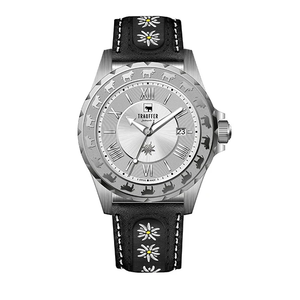 3 Zeiger Edelweiss Stahl Schwarz 43mm