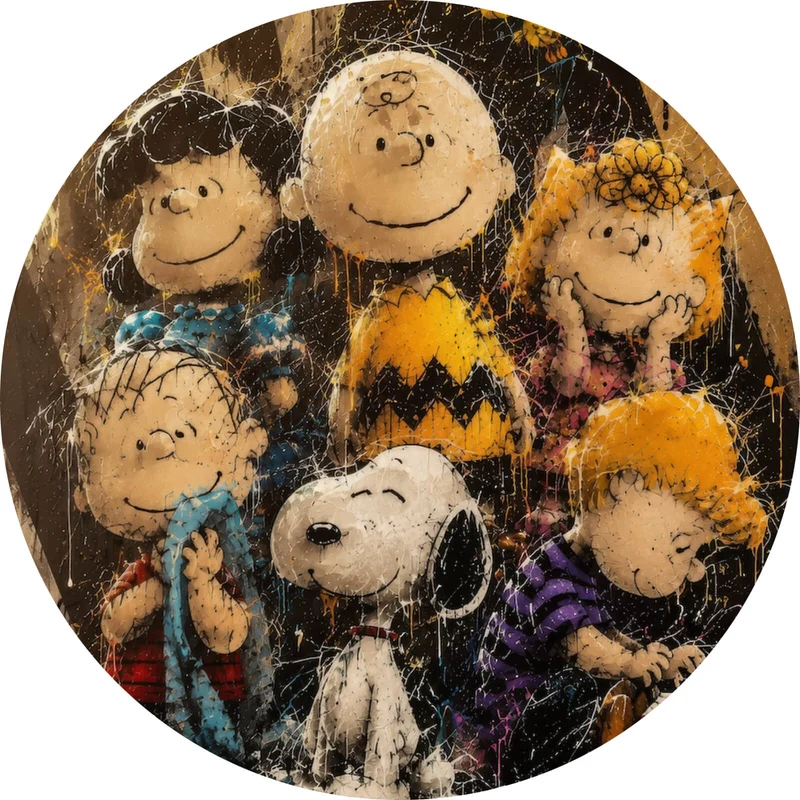 Aluminiumbild Beliebte Cartoon Figuren im Street Art Stil Kreis