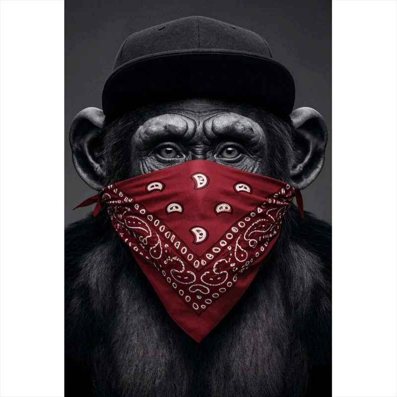 Aluminiumbild Affenporträt mit Bandana Hochformat