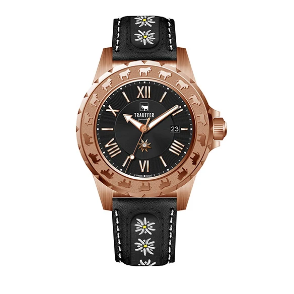 3 Zeiger Edelweiss Rosegold Schwarz 34mm