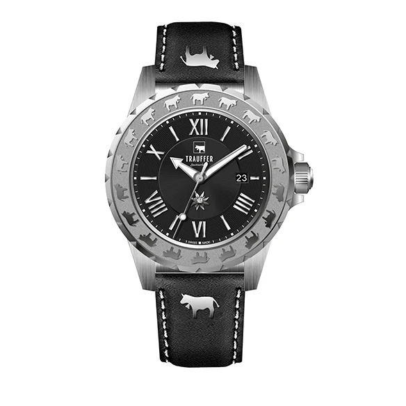 3 Zeiger Uni Silber Schwarz 34mm