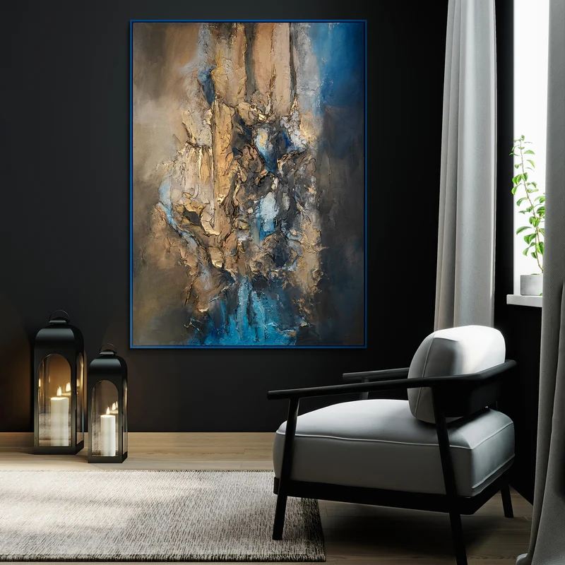 Modern Abstrakte Kunst mit Rahmen "Elegante Abstraktion" Handgemaltes Gemälde mit Goldakzenten