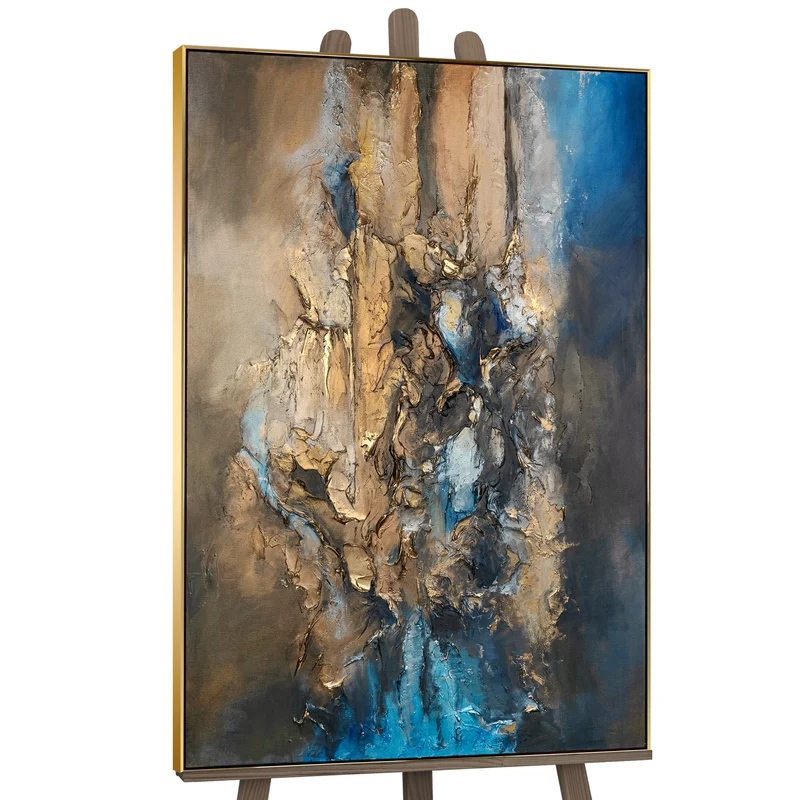 Modern Abstrakte Kunst mit Rahmen "Elegante Abstraktion" Handgemaltes Gemälde mit Goldakzenten