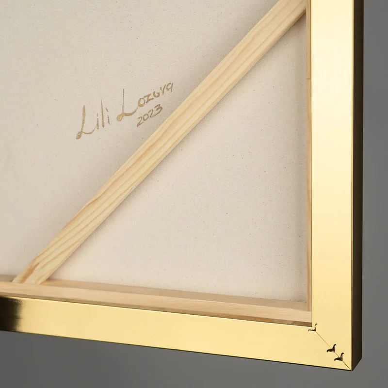 Modern Abstrakte Kunst mit Rahmen "Elegante Abstraktion" Handgemaltes Gemälde mit Goldakzenten