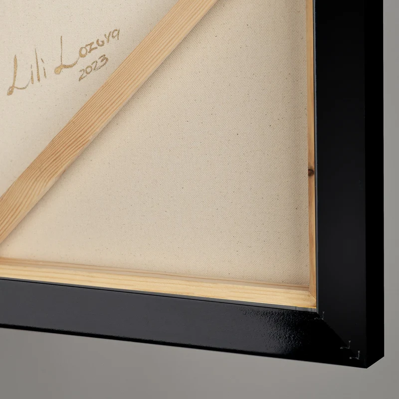 Modern Abstrakte Kunst mit Rahmen "Elegante Abstraktion" Handgemaltes Gemälde mit Goldakzenten