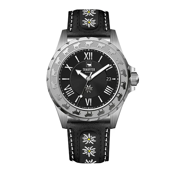 3 Zeiger Edelweiss Schwarz Schwarz 43mm