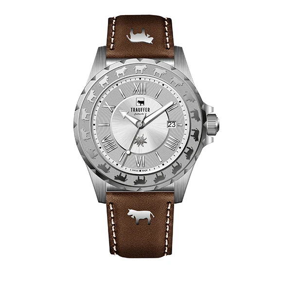 3 Zeiger Uni Silber Braun 43mm
