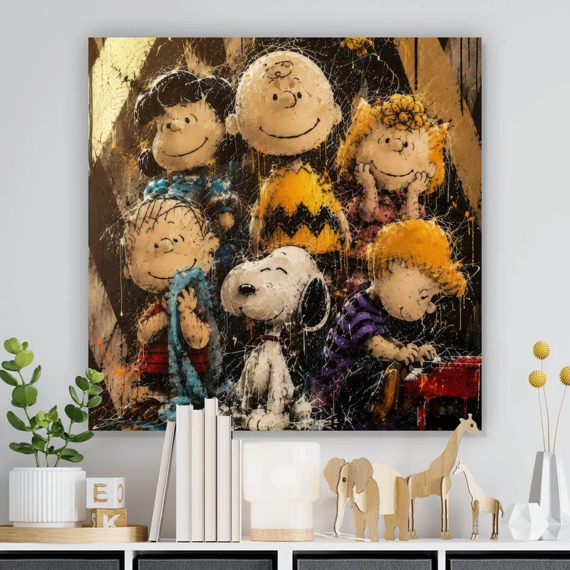 Acrylglasbild Beliebte Cartoon Figuren im Street Art Stil Quadrat