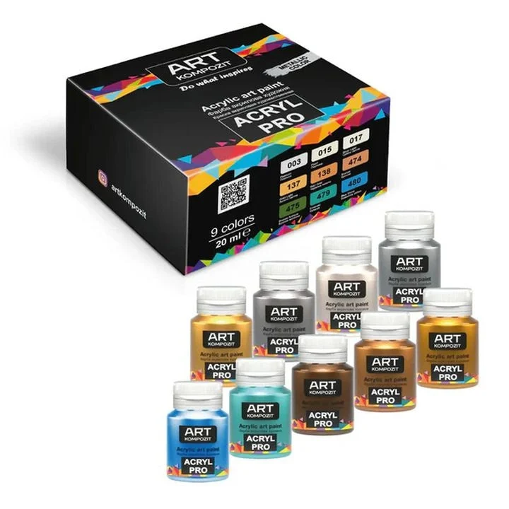 Kompozit ACRYL PRO Metallic Acrylic Paint Set, 9 x 20 ml
