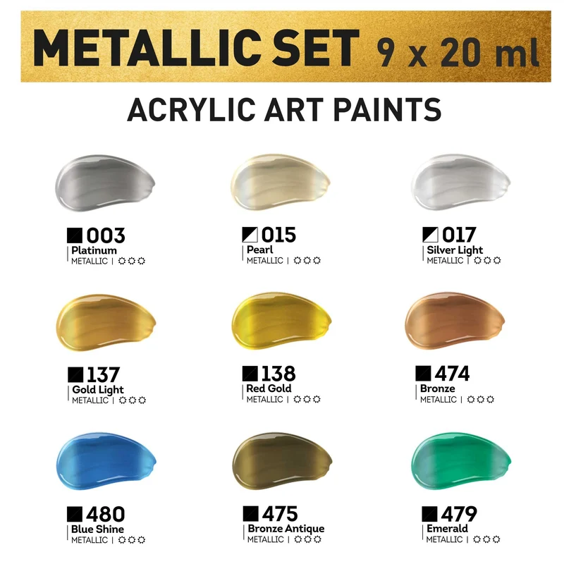Kompozit ACRYL PRO Metallic Acrylic Paint Set, 9 x 20 ml