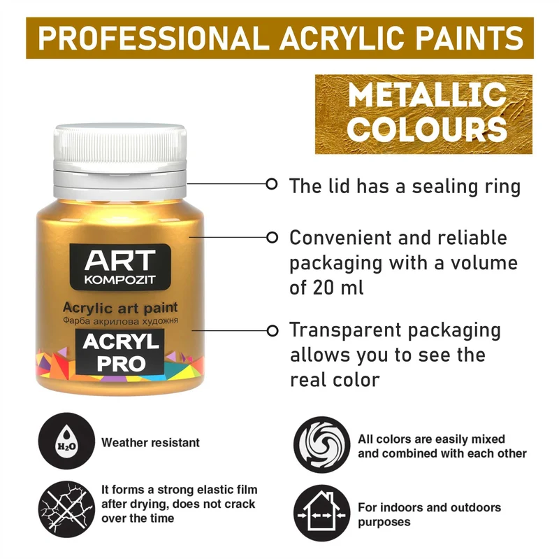 Kompozit ACRYL PRO Metallic Acrylic Paint Set, 9 x 20 ml