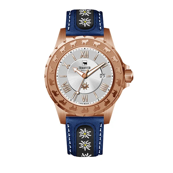 3 Zeiger Edelweiss Rosegold Blau 34mm