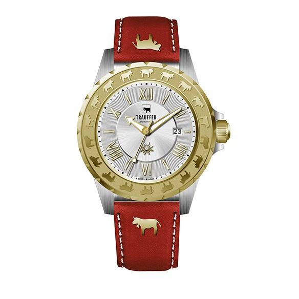 3 Zeiger Uni Silber Gold Rot 34mm