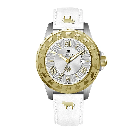3 Zeiger Uni Silber Gold Weiss 34mm