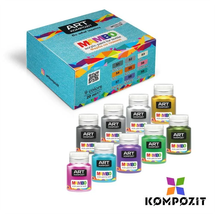 Kompozit MAMBO Metallic Fabric and Leather Paint Set, 9x20 ml
