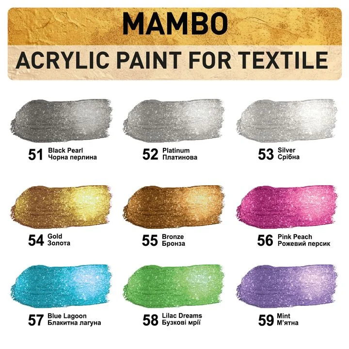 Kompozit MAMBO Metallic Fabric and Leather Paint Set, 9x20 ml