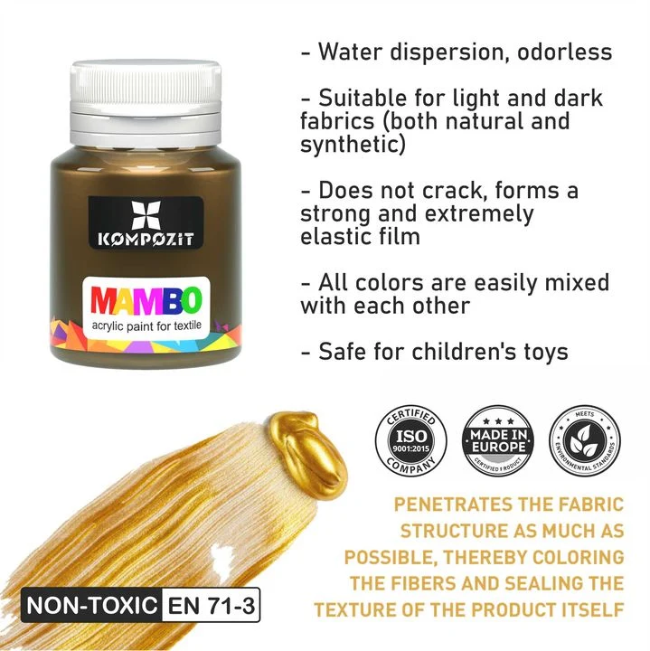 Kompozit MAMBO Metallic Fabric and Leather Paint Set, 9x20 ml