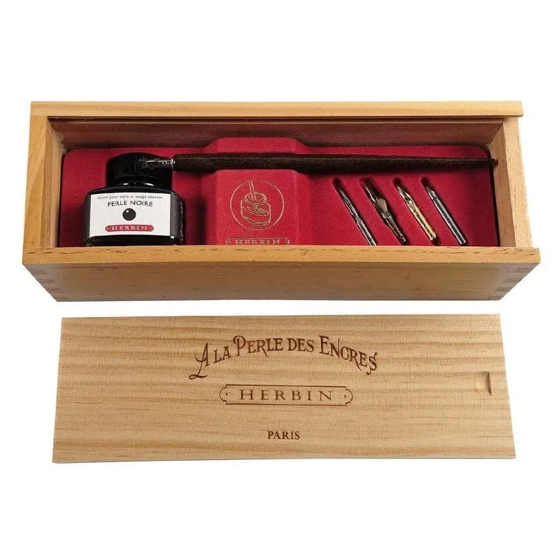 Herbin Writing Set in Pearl Black with Wooden Box