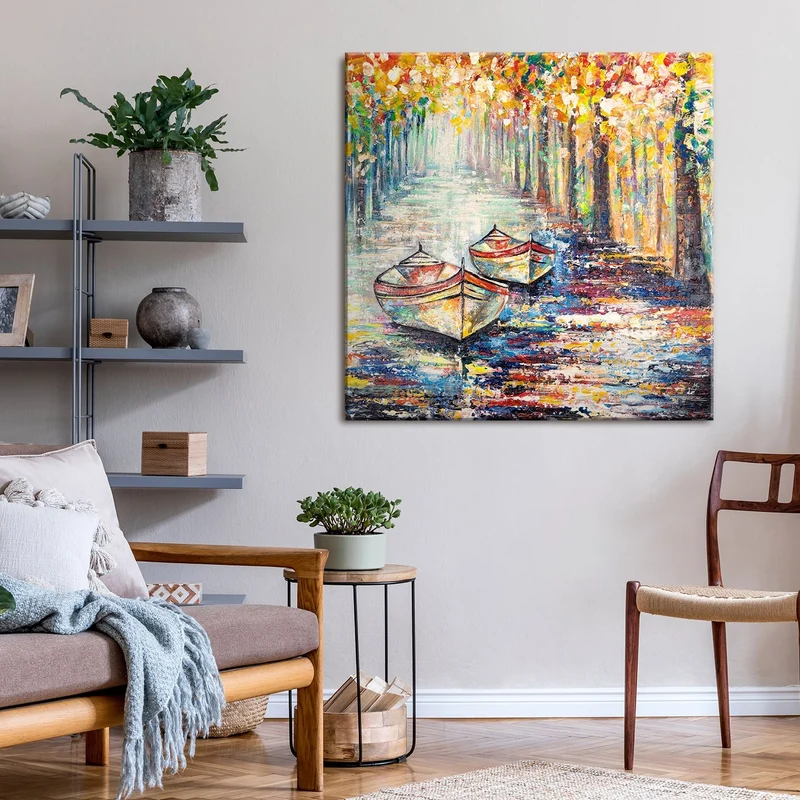 Moderne kunst bilder landschaft "Herbstlicher Anlegeplatz"