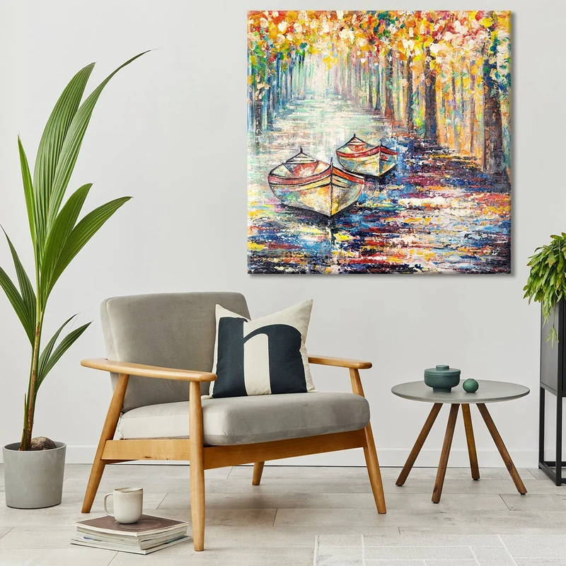 Moderne kunst bilder landschaft "Herbstlicher Anlegeplatz"