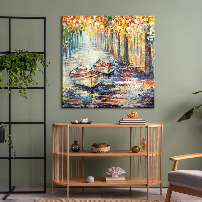 Moderne kunst bilder landschaft "Herbstlicher Anlegeplatz"