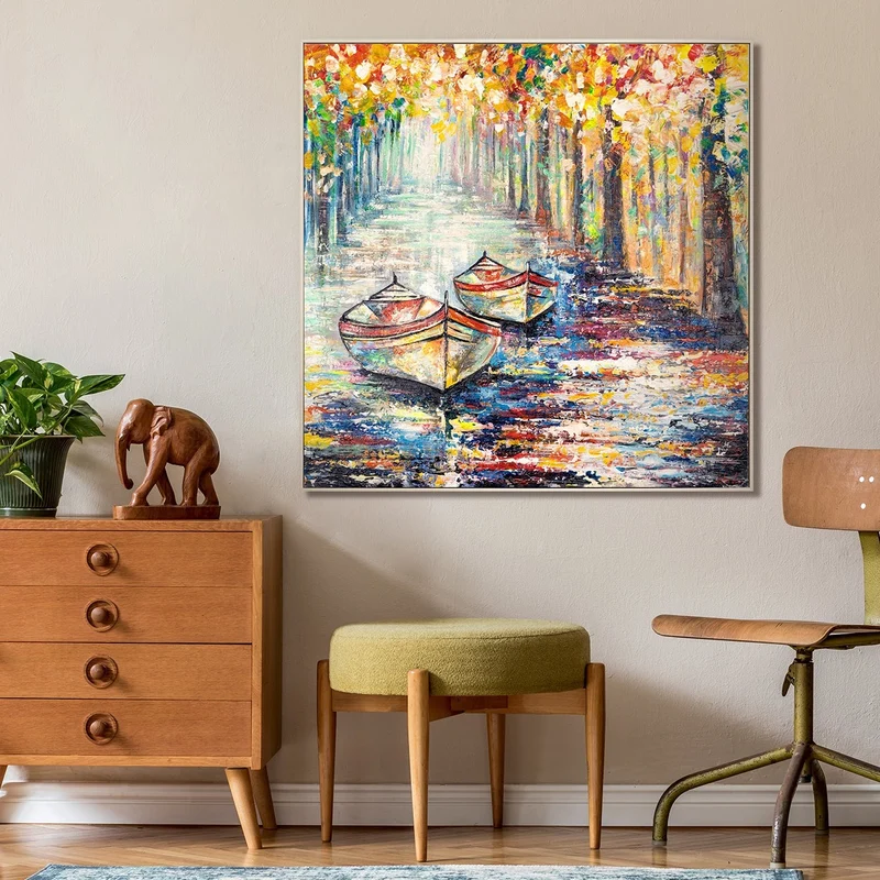 Moderne kunst bilder landschaft "Herbstlicher Anlegeplatz"