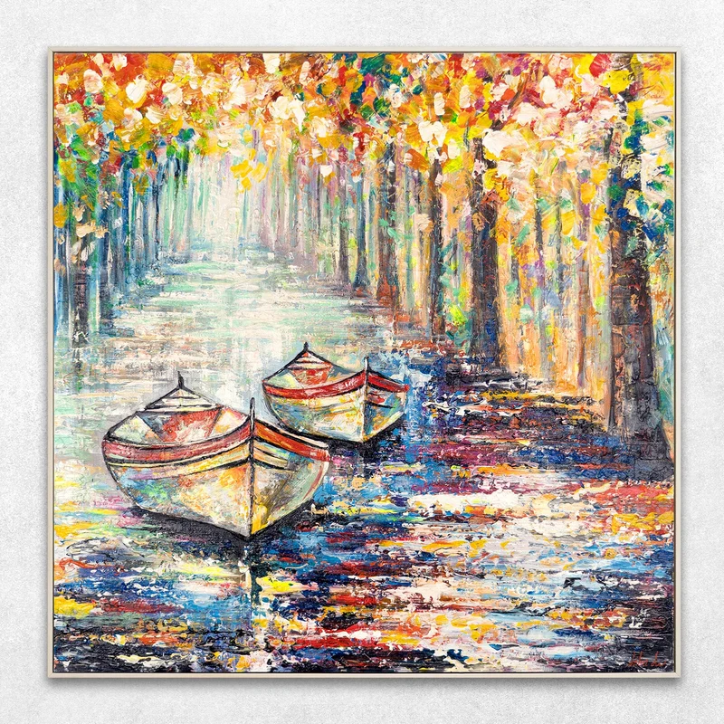 Moderne kunst bilder landschaft "Herbstlicher Anlegeplatz"